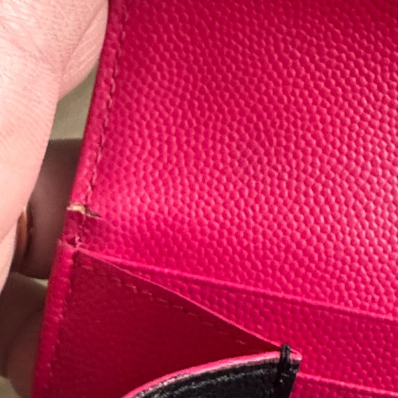 SAINT LAURENT PINK GRAIN DE POUDRE MATELASSE CHEVRON MONOGRAM FLAP WALLET - Picture 14 of 16